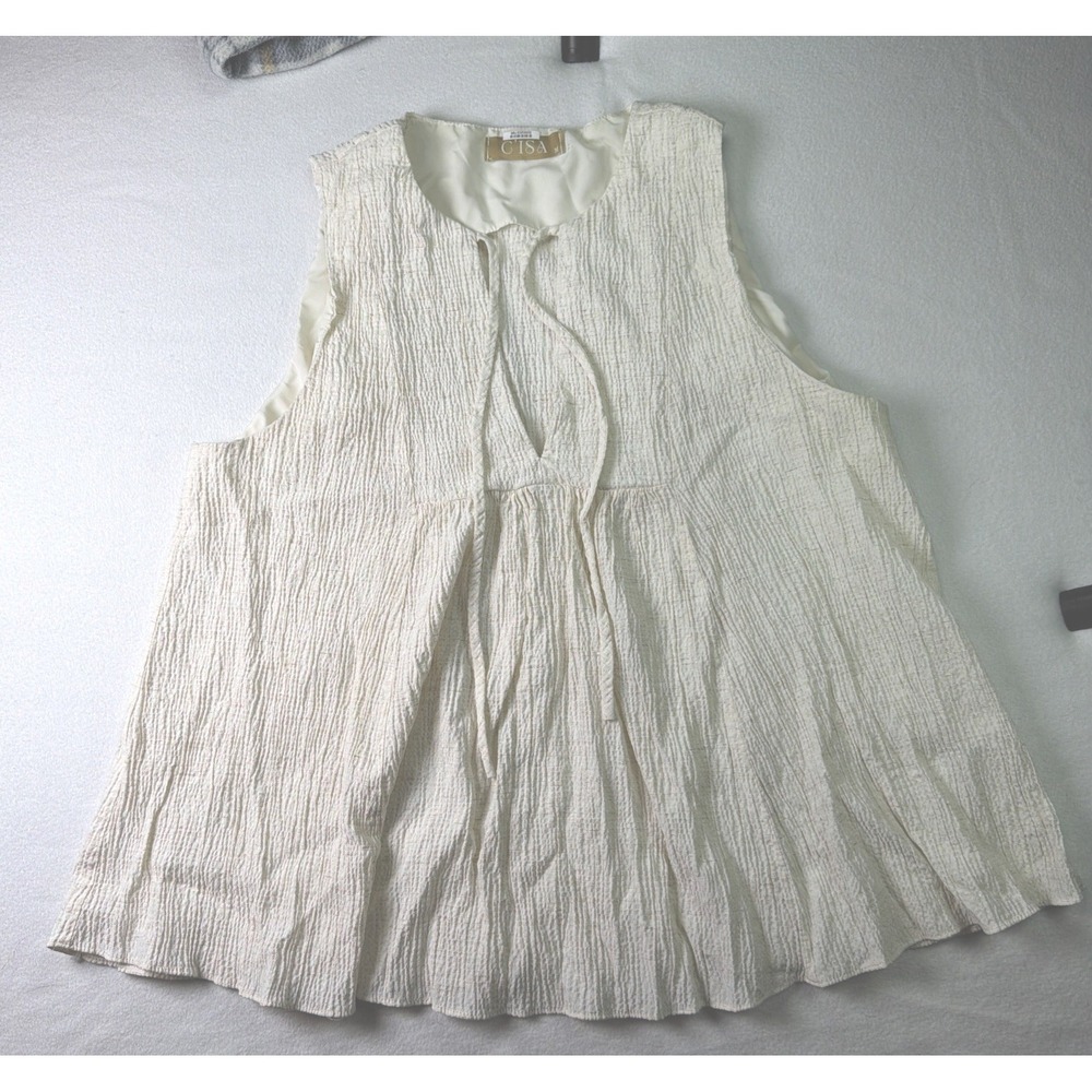 C'isa Peplum Sleeveless Ivory Top Tie Neckline Flowy